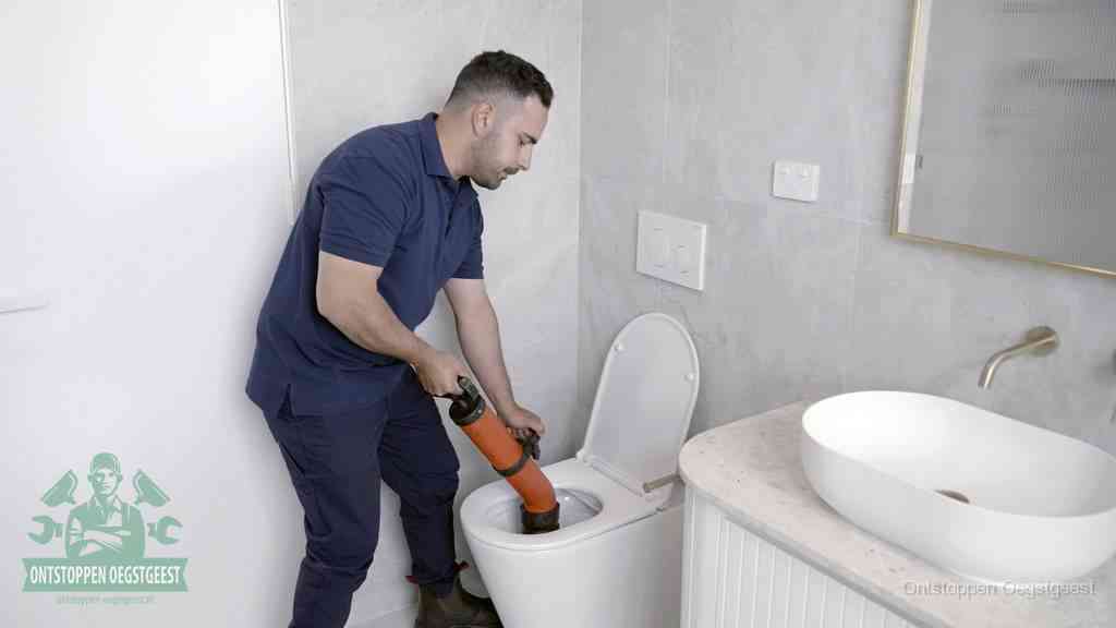 Een wc wordt met een handmatige ontstopper losgepompt, een verstopt toilet zelf ontstoppen met huismiddelen in Oegstgeest
